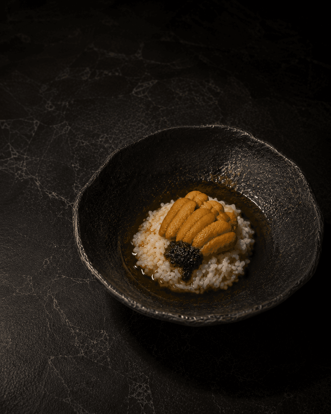 Plate of Sea Urchin Rice, Nori Butter, Chive